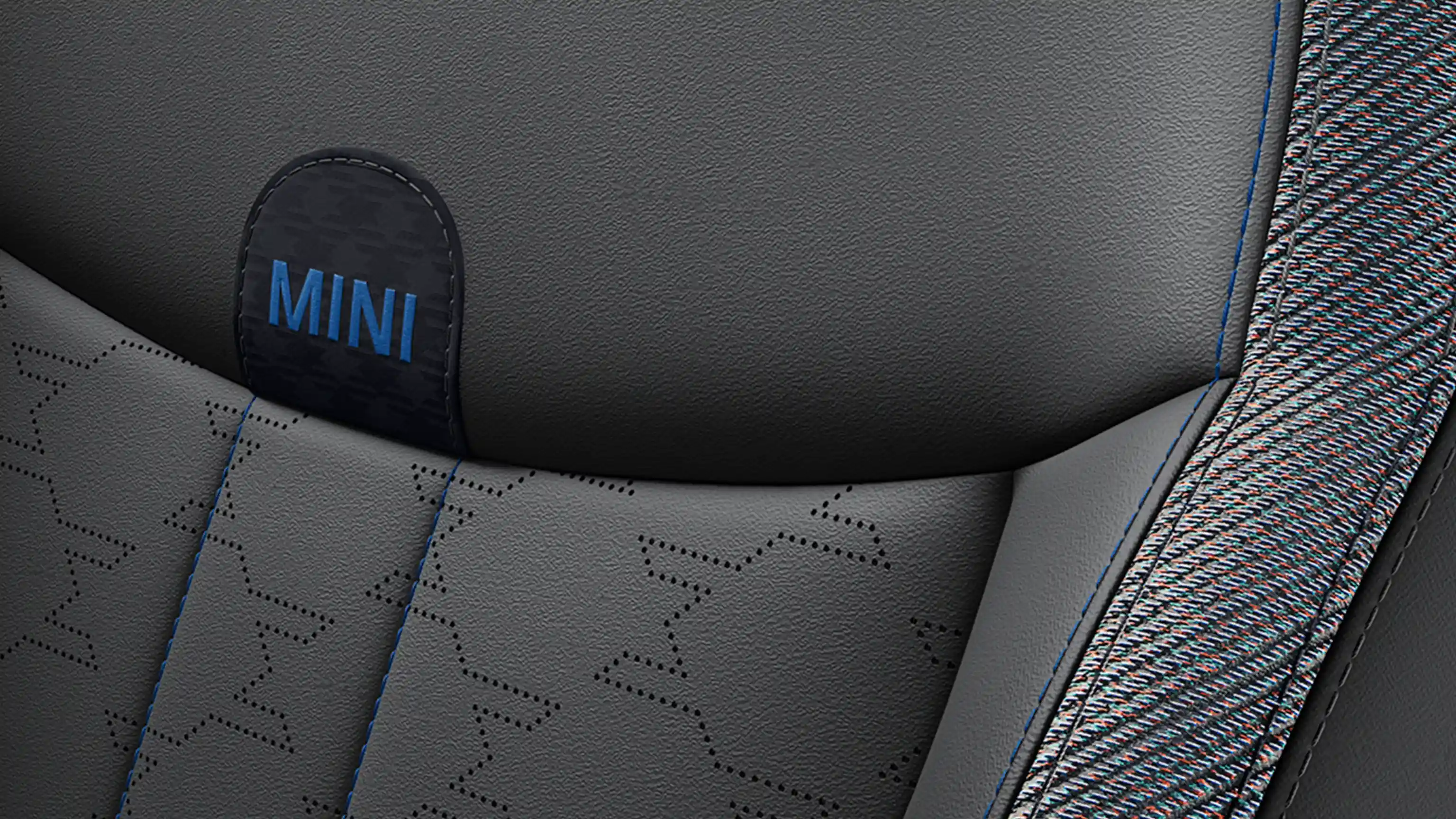 View of the MINI Cooper Classic Style with seats in Black/Blue - Vescin/Cloth