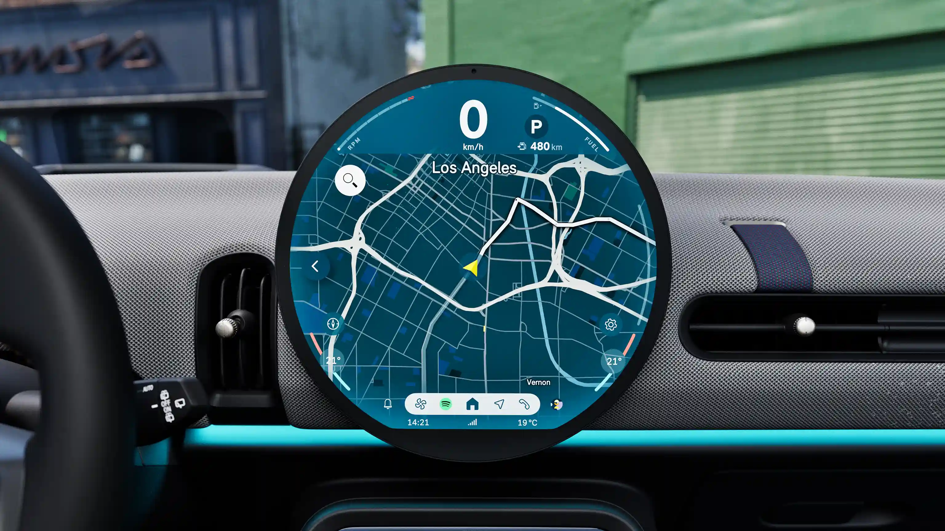 View of the display of the MINI Cooper 5-Door showing the navigation