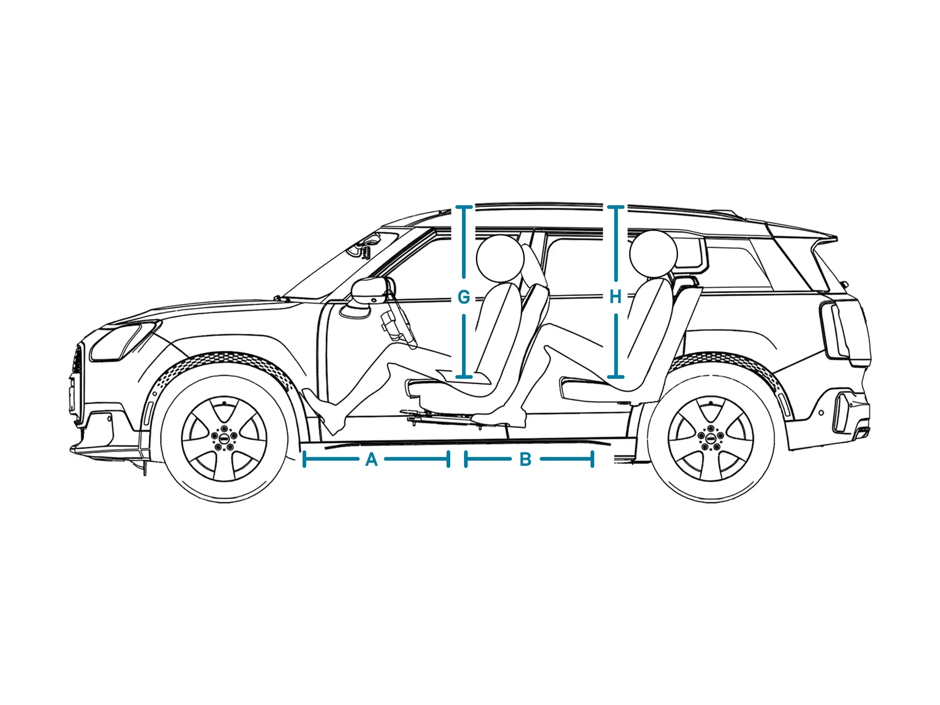 All-electric MINI Countryman - Dimensions Interior Side