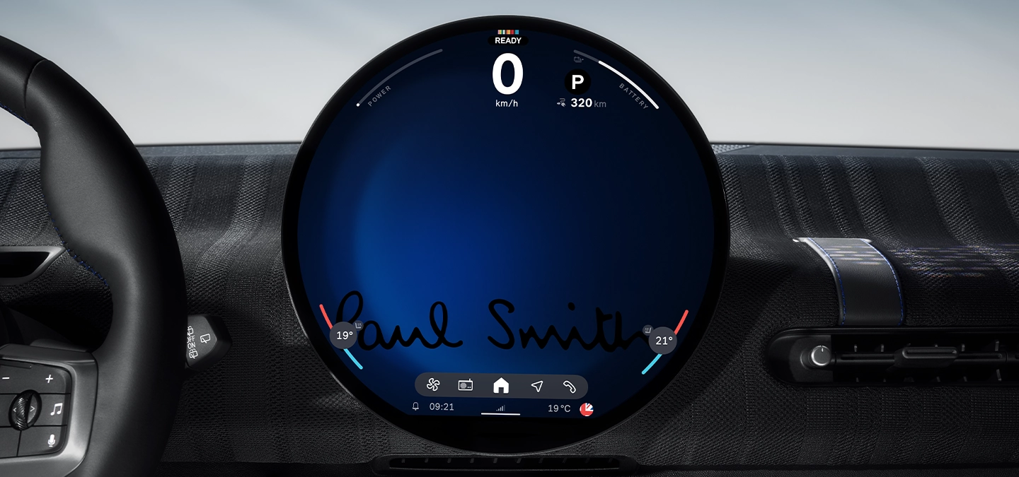 Detail view of the MINI Paul Smith Edition Dashboard and Display.