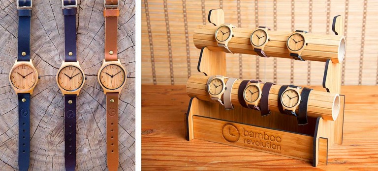 The minimalist elegance of Bamboo Revolution watches is animated by a range of strap designs created from locally sourced leather.