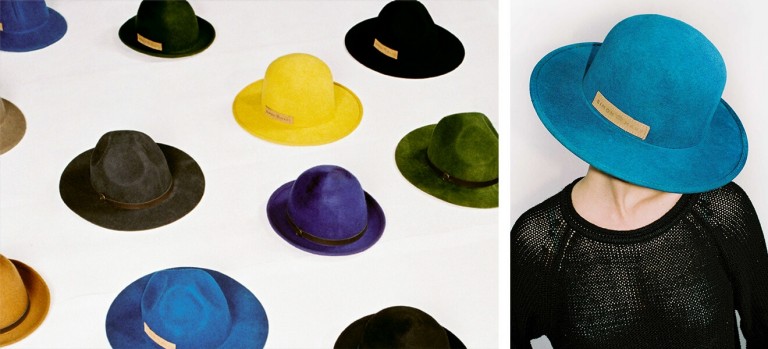 Dean Posniak reinvented traditional felt hat designs by introducing new colours and tweaking details such as the brims and ribbons.