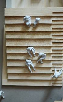 A detail from a scale model of one of Thiresh’s projects, a co-working space on a rooftop in Rosebank.