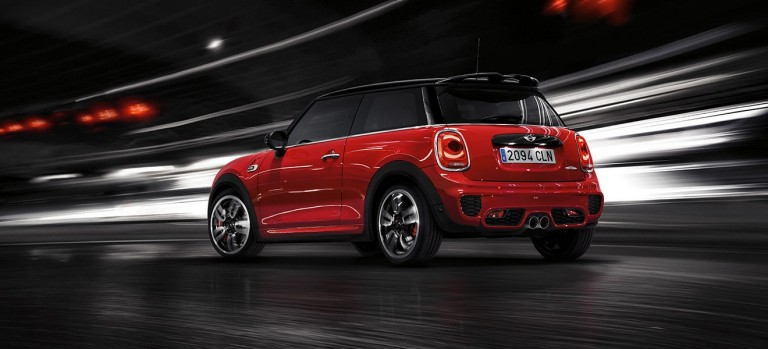The red brake caliper with John Cooper Works logo looks sharp, but the four piston sport brake system is very sharp. The works include four disc brakes antilock braking system and cornering brake control, which come standard, keeping you safe and those exclusive alloy wheels glued to the road.