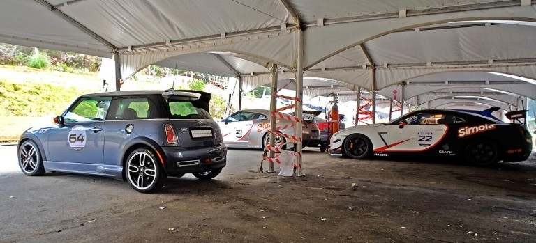 The 2006 MINI John Cooper Works GP before the race, rubbing shoulders with some serious competition.