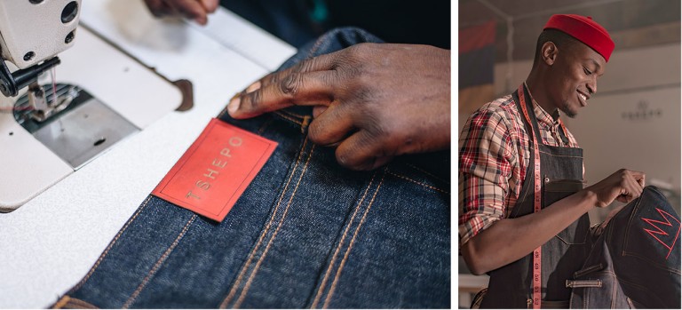 The crown logo embroidered onto every pair of jeans that bears the name TSHEPO is drawn from a crown sprayed onto the wall of the brand’s Victoria Yards atelier by the artist Ayanda Mabulu.